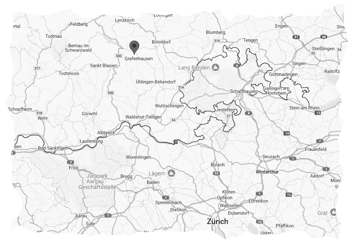 Karte mit Standort-Markierung in Grafenhausen im Schwarzwald – Sitz von Ackermann Gesund und Vital.